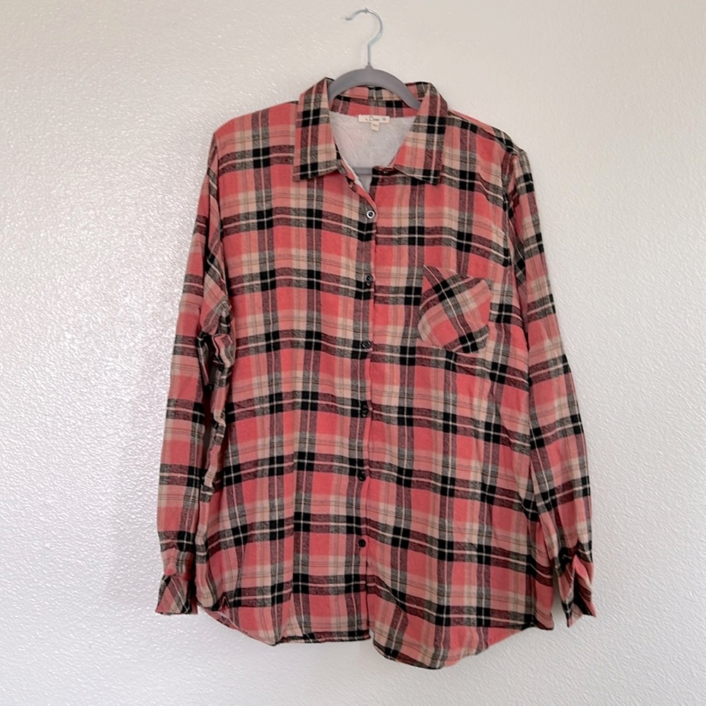 Pink and black plaid button down, size 2X